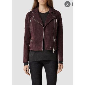 All Saints - Huxley Oxblood Suede Moto Jacket (Size 4)
